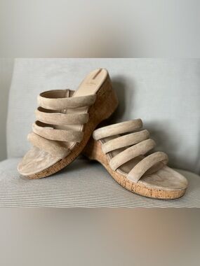 Sam Edelman Women’s Yuki Suede Platform Wedge Sandals- Beige/Golden size 10.5